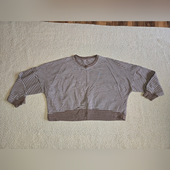 Zyia Active Tops - Zyia Brown And Blue Striped Crop Top